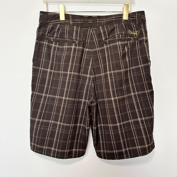 O’Neill Shorts Men’s Size 34 Brown Plaid Vintage Triumph Style Flat Front - Picture 6 of 8
